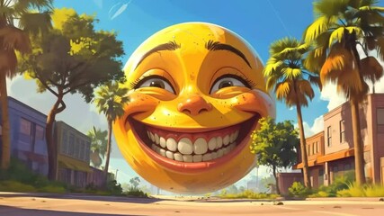 Smiling yellow face illustration - Powered by Adobe