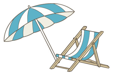 Tropical Beach Chair and Parasol Vector Design on White Background Vacation