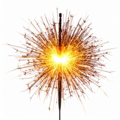 Obraz premium Bright Golden Sparkler Celebration with Intense Glowing Burst on White Backdrop
