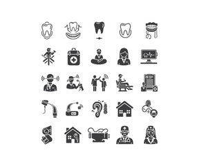 Healthcare & Wellness Black Icons: Medical Diagnostics, Treatment & Patient Care
