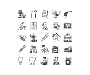 Healthcare & Wellness Line Icons: Medical, Dental & Therapy Symbols