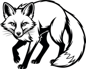 Fototapeta premium Black and White Fox Stalking Graphic Illustration red fox