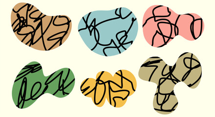 Set of different abstract shapes. Hand drawn doodles. Modern fashion illustration. Flat design, cartoon hand drawn, vector.