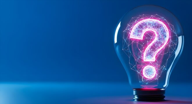 Glowing Question Mark in Light Bulb - Abstract Concept of Idea, Innovation, Problem Solving, and Uncertainty