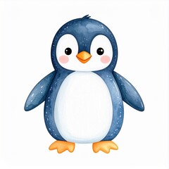 Obraz premium Watercolor Illustration of Adorable Blue Penguin with White Background
