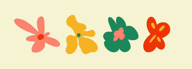 Abstract botanical drawing. Colorful flowers, pattern for prints, wallpaper, and clip art. Hand-drawn vector illustration. Simple, cute design.