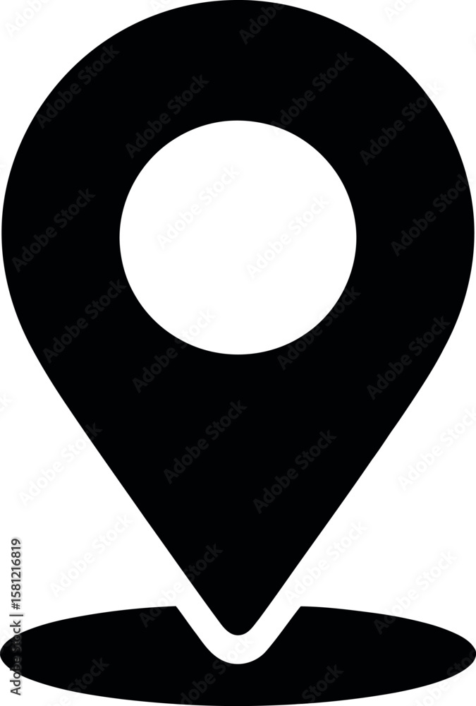 Aufkleber location pin icon marking a specific point on a map with a teardrop shape and circular cutout on a p