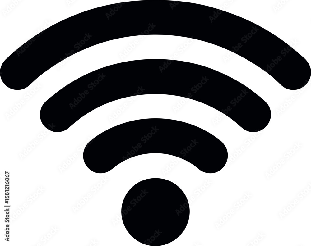 Poster wi-fi signal icon depicting wireless connectivity and internet access with concentric arcs emanating