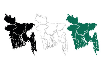 Obraz premium Three stylized maps of bangladesh showing its distinctive shape and internal divisions