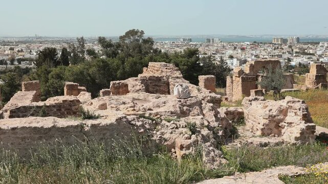 Ruins of the house of Hannibal at the excavations of Carthage. High quality 4k footage