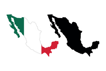 Outline map of mexico in national colors alongside a black silhouette