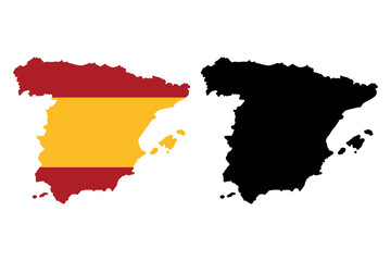 Fototapeta premium Outline map of spain featuring the spanish flag and a black silhouette