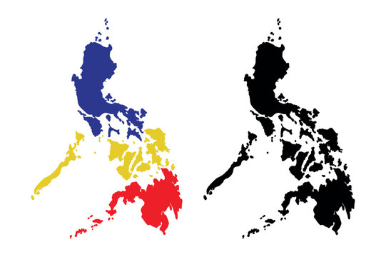 Philippines map silhouette with national flag colors and black outline