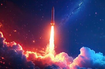 Rocket launch into vibrant night sky