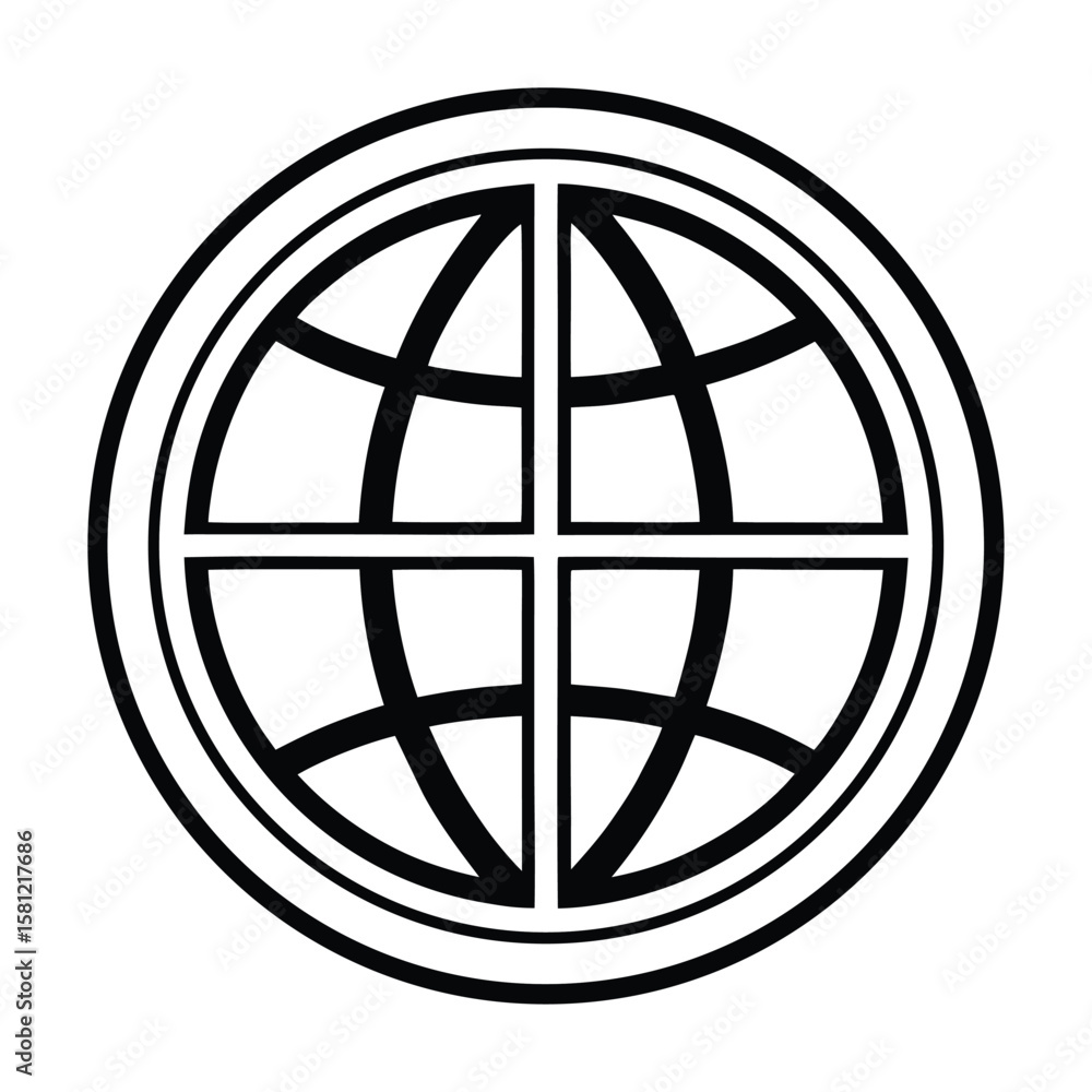 Aufkleber black and white vector globe illustration within a circular frame representing the world and global 