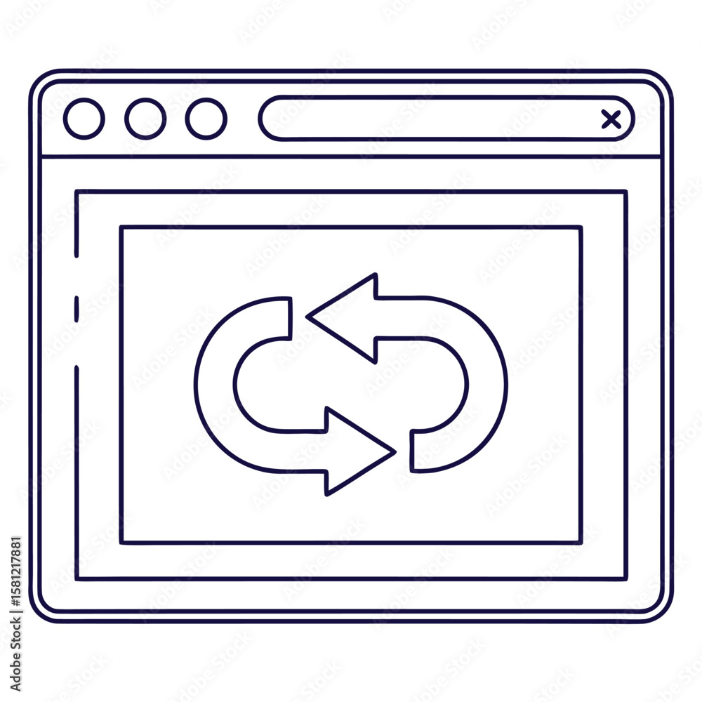 Poster black and white vector illustration of a browser window with a circular arrow refresh symbol interne