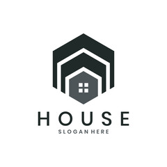 Modern geometric house logo design for real estate and construction branding