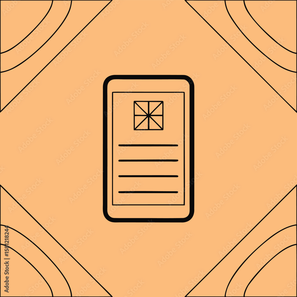 Poster black and white vector illustration of a document on a peach background with corner design elements 