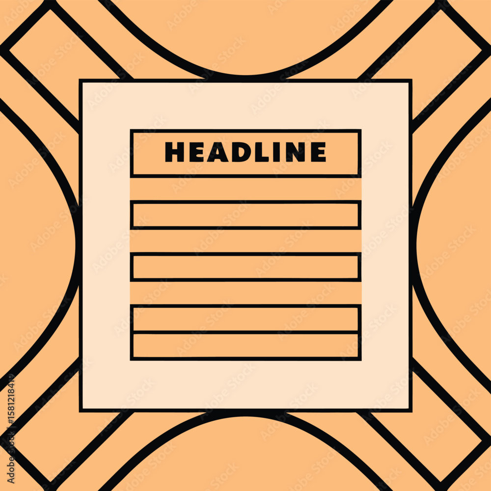Poster black and white vector illustration of a document with headline and lines on a peach background with
