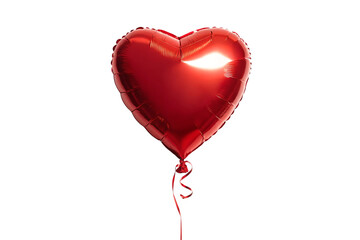 Shiny red heart shaped balloon with a curled ribbon isolated on transparent background