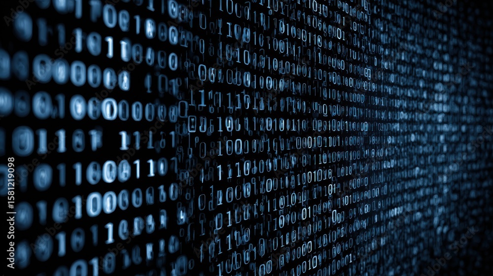 Poster digital encryption elegance: binary code matrix on dark blue canvas - a cybersecurity and cryptocurr