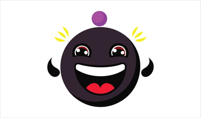 Happy dark circle character with purple ball and yellow sparkles
