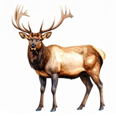 Fototapeta premium Pixelated Illustration of a Brown Elk with Large Antlers on White Background