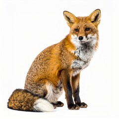 Fototapeta premium Red Fox Portrait Sitting Against White Backdrop in Studio Shot and Focus