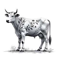 Fototapeta premium Detailed cow figure with plant textures high resolution picture