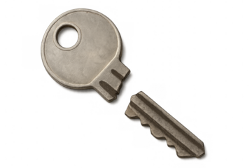 Broken metal key isolated on transparent background