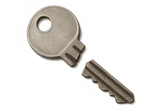 Broken metal key isolated on transparent background