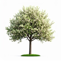 Obraz premium Blooming White Flower Tree with Green Base Isolated on White Background