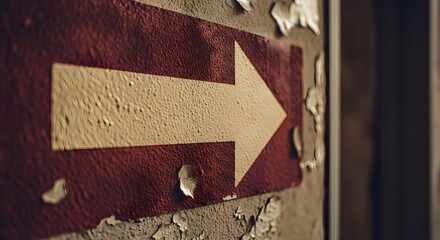 Distressed Arrow Signage Directing Forward Painted On Weathered Concrete Wall