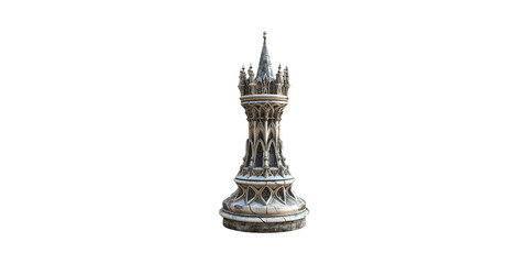 Fototapeta premium Gothic-Style Chess Rook Piece. Architectural Design And Strategy Symbolism Isolated On Transparent Background