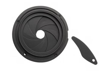 Camera lens diaphragm aperture blades showing transparent background