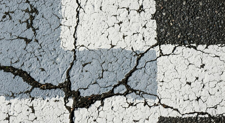 Distressed Concrete Surface With Abstract Geometric Pattern And Crack Lines