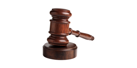 Wooden Judge'S Gavel. Symbol Of Justice And Legal Authority Isolated On Transparent Background