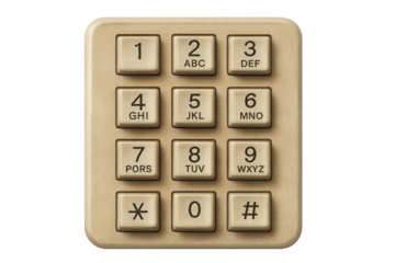 Beige push-button telephone keypad on transparent background