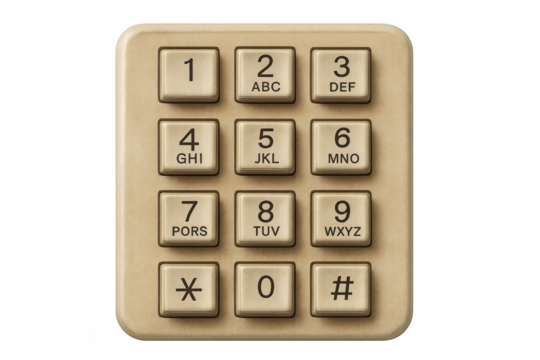 Beige push-button telephone keypad on transparent background