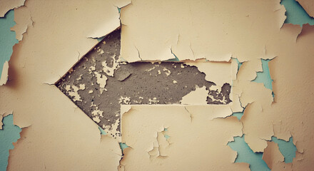 Distressed Direction: Peeling Arrow on Grunge Wall for Conceptual Imagery