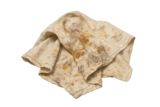 Dirty rag showing stains and grime on transparent background