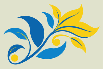 Abstract floral vector illustration featuring blue flowers, swirling leaves, and butterfly elements creating a harmonious nature-inspired design