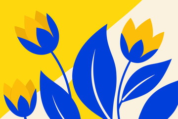 Blue and yellow tulips vector illustration with a natural floral design