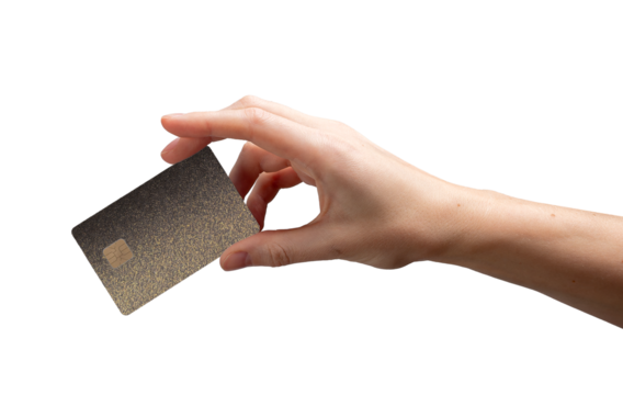 Isolated card action. Hand grab with chip design, closeup money deal, debt, profit, earning, credit,