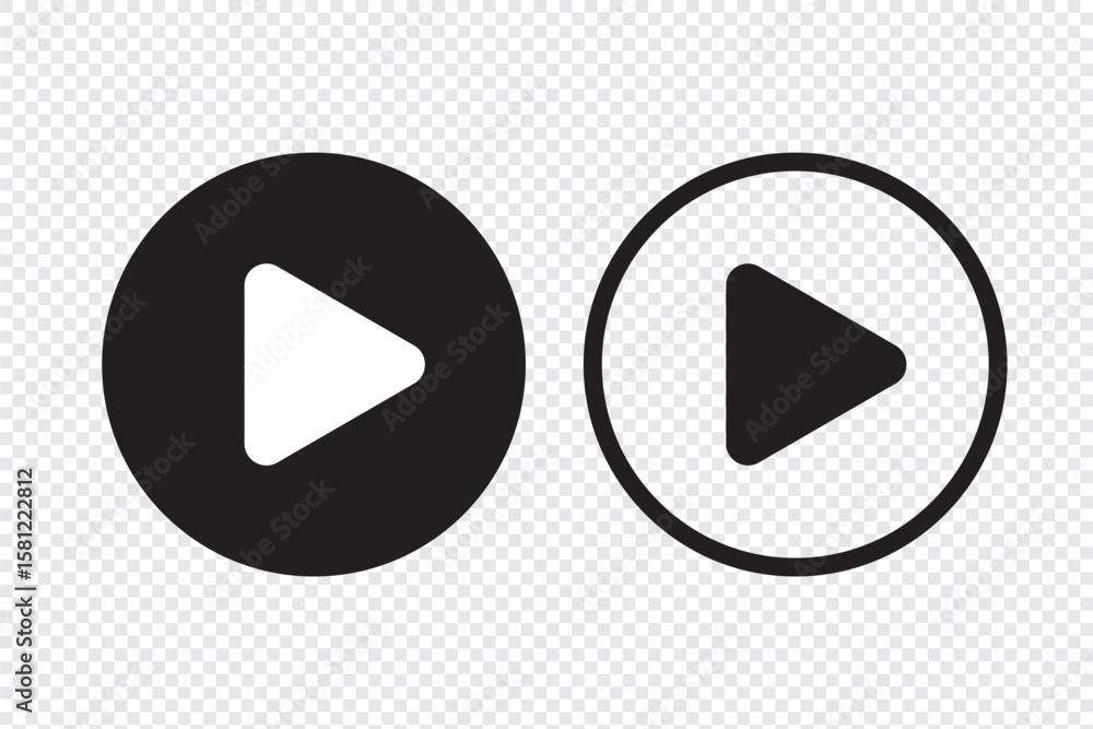 Poster play button video icon set transparent background. video player button icon isolated on play music s