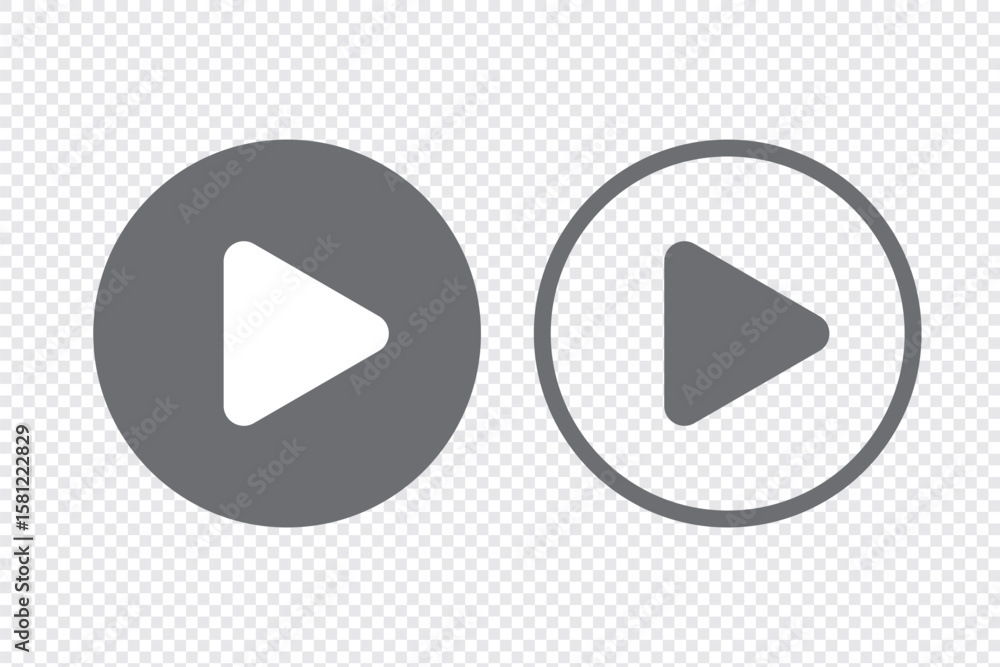 Poster play button video icon set transparent background. video player button icon isolated on play music s