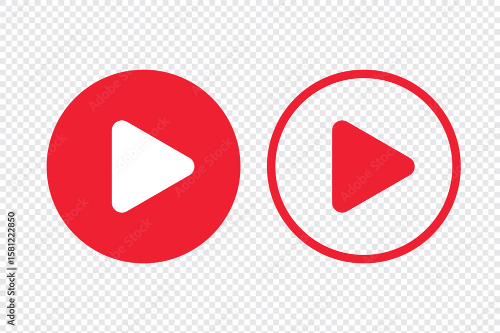 Poster play button icon set. start audio or video action symbol. video player concept . red play button ico