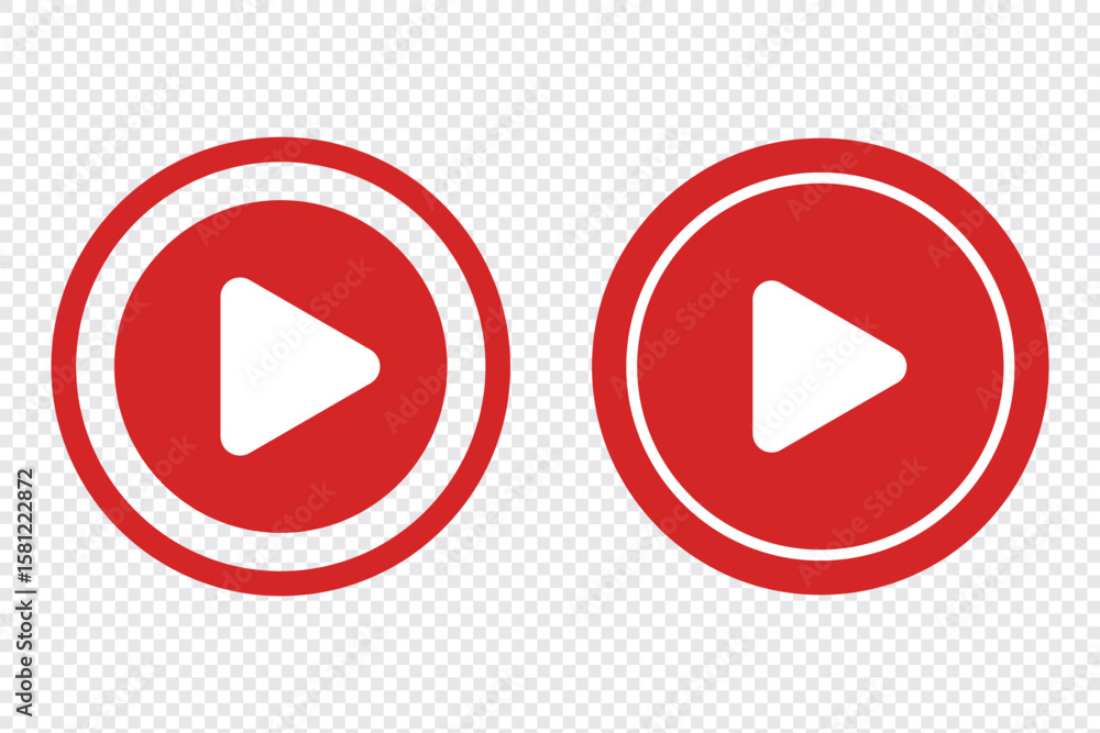 Poster play button icon set. start audio or video action symbol. video player concept . red play button ico