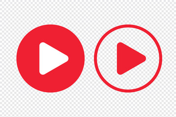 Play button icon set. Start audio or video action symbol. Video player concept . Red Play button Icon. Elements for video player. Pause, click or record button. Video player icon in red color. Eps 10