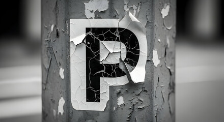 Distressed Parking Symbol Adhered To Urban Metallic Pole In Monochrome